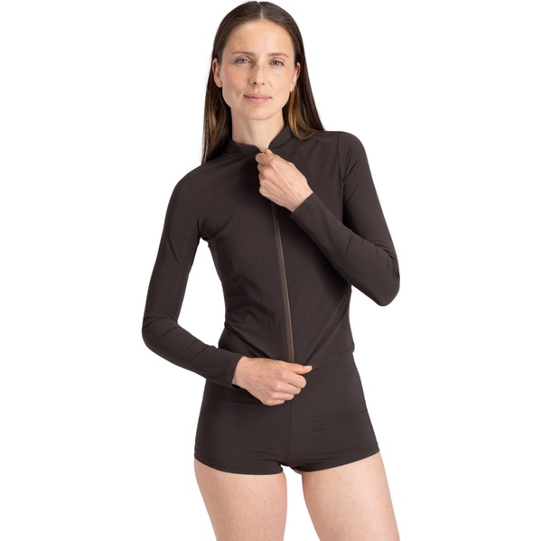 2026 Wallien Womens Rash Guard With Zip 102045001 - Coffee